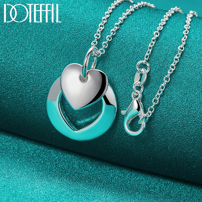 DOTEFFIL 925 Sterling Silver Heart Round Pendant Necklace 18-30 Inch Chain For Woman Man Wedding Engagement Party Charm Jewelry