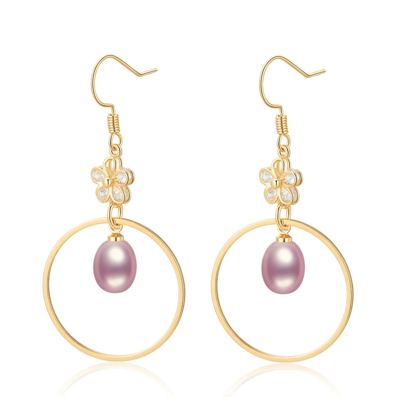 Boucles d'oreilles pendantes en perles d'eau douce véritables, motif fleurs, pour femme. Bijou fantaisie, accessoire raffiné pour une fête d'anniversaire.