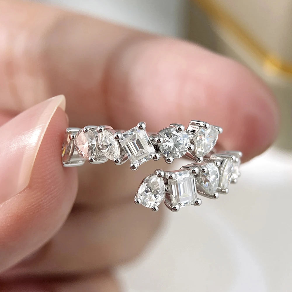 Serenity 2.6cttw Special Shape Cut D Color Moissanite Rings for Women S925 Sterling Silver Plated 18K Lab Diamond Eternity Rings