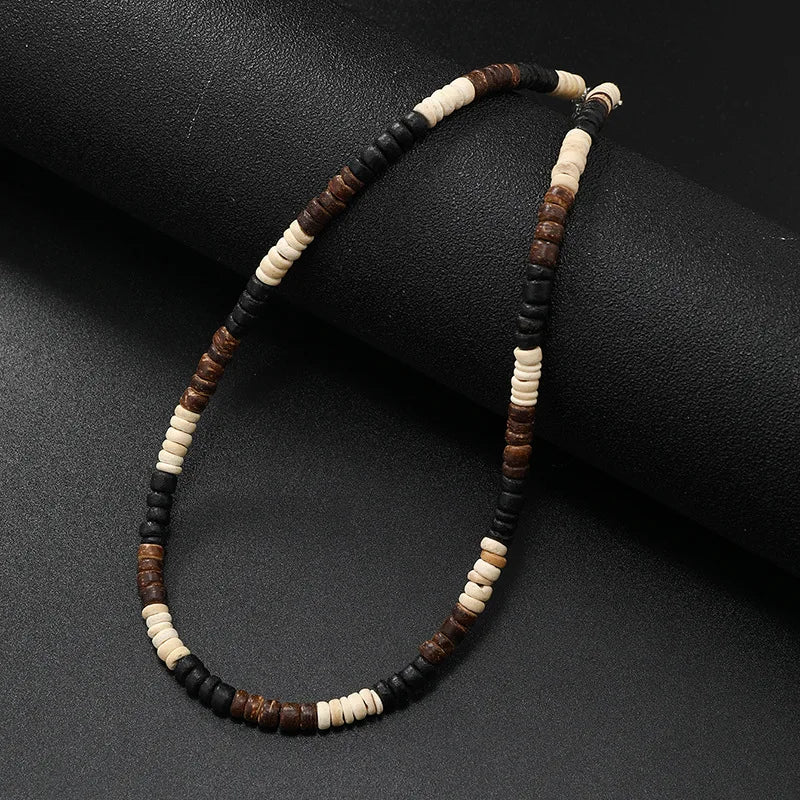 Vintage Bohemian Summer Jewelry Ethnic Style Jewelry Brown Coconut Shell Wood Beads Natural Stone Necklace Men's Jewelry