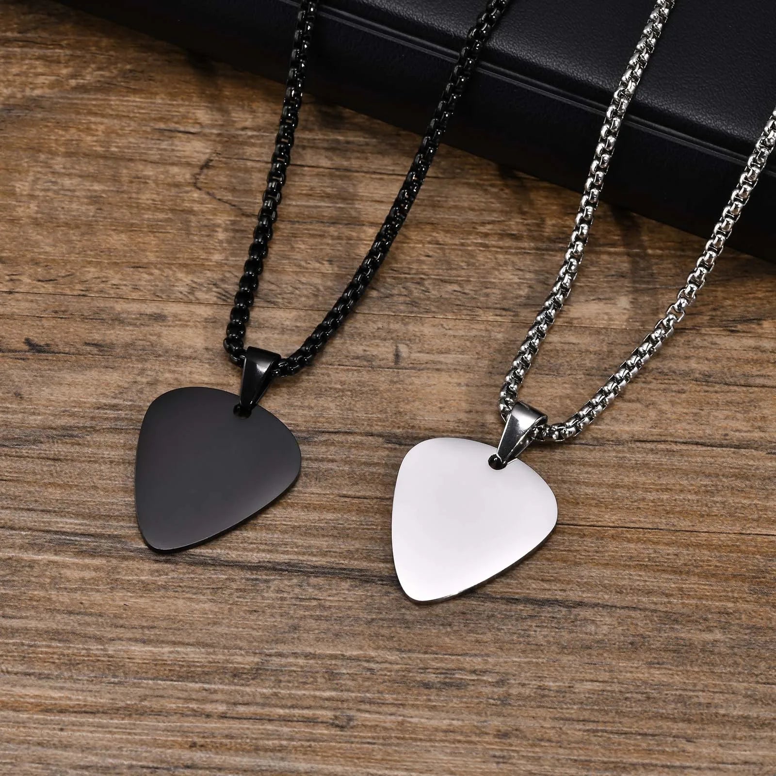 Vnox New Unique Guitar Pick Necklace for Men Boys, Stainless Steel Guitar Picks Pendant Collar to Music-lovers Gifts Jewelry