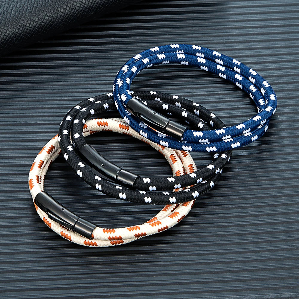 MKENDN 5 mm geflochtenes Nylonarmband für Damen und Herren, Edelstahlknopf, Schmuck, Unisex-Geschenk für Paare, klassisch schlichtes Design