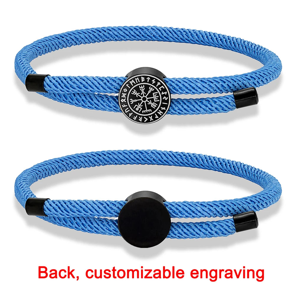 Bracelet amulette runique viking MKENDN pour hommes et femmes, tressé à la main, ajustable, motif personnalisé avec nom, bijoux pour couples