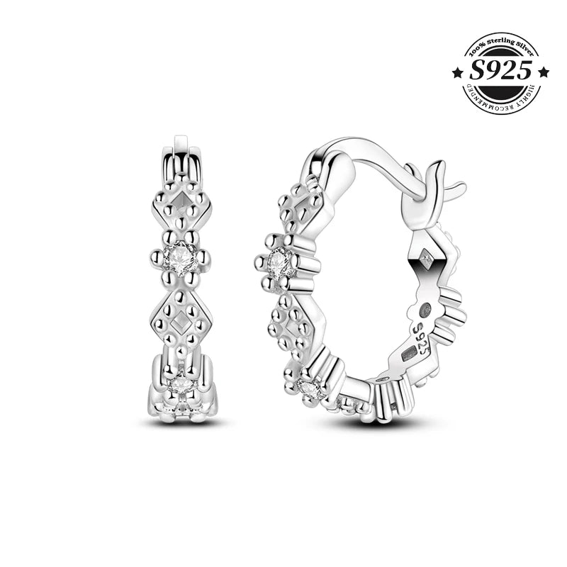 Simple Original 100% 925 Sterling Silver Sparkling Zircon Butterfly Liquid Metal Double Hoop Earrings For Women Wedding Jewelry
