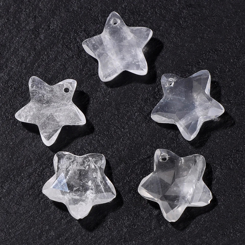 14MM Natural Faceted Stone Pendant Five Star Shape Amethysts Amazonite Quartz Charm Bead For Earrings Bracelets Necklace DIY