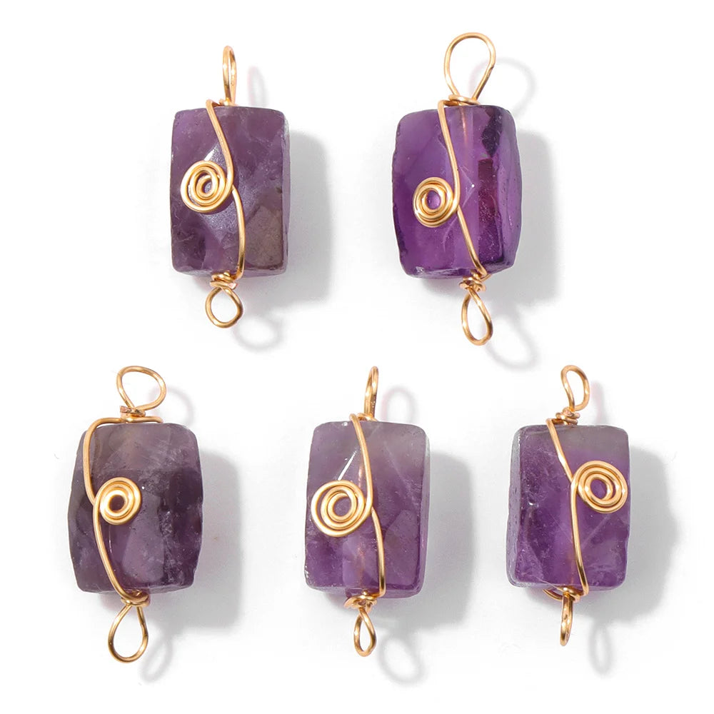Wholesale Natural Amethyst Pendant Connector Reiki Hexagon Sun Bag Sun Stone Charm For Handmade Women Necklace Bracelet Jewelry