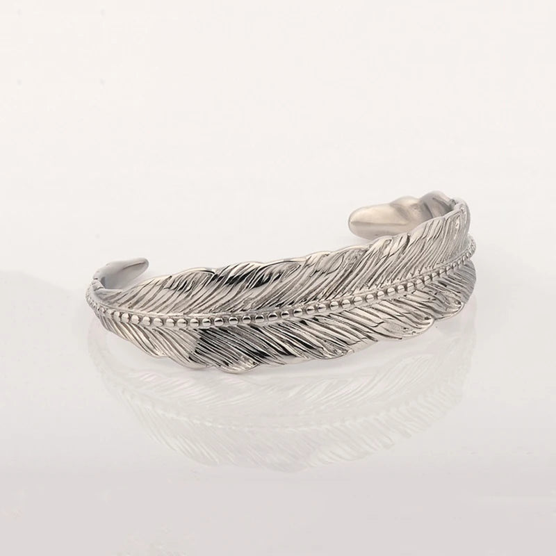 MKENDN 18K Gold Plated Horseshoe Cuff Bangle for Men Stainless Steel Feather Screw Design Fashion Hip Hop Jewelry Bracelet