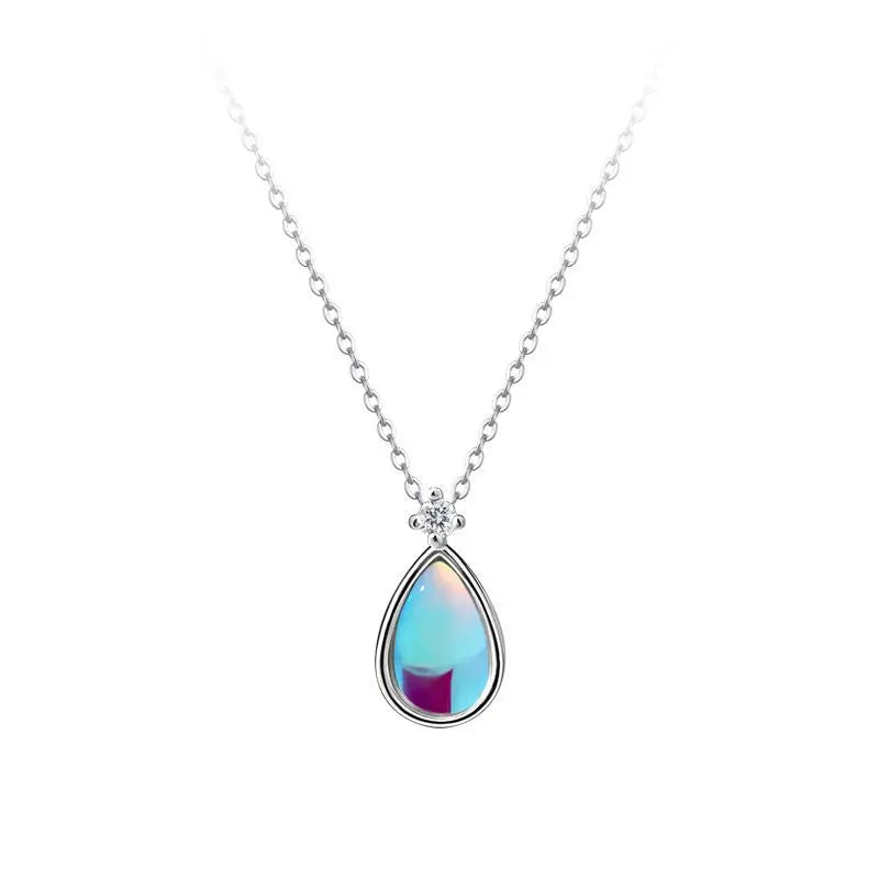 925 Sterling Silver Moonstone Water Drop Pendant Necklace for Women Vintage Elegant Temperament Jewelry Accessories