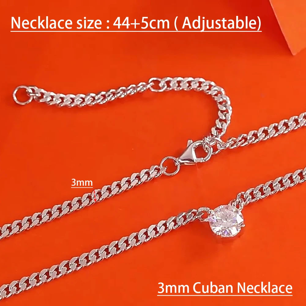 Serenity 1-3ct D Moissanite Necklace for Women Man Gift S925 Sterling Silver 3mm Width Cuban Chain Pendant Necklace Fine Jewelry