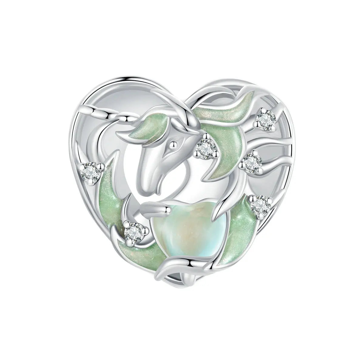WOSTU 925 Silver Green Butterfly Heart Charm Clover Murano Bead Dragonfly unicorn Pendant fit Bracelet Necklace DIY Jewelry Gift