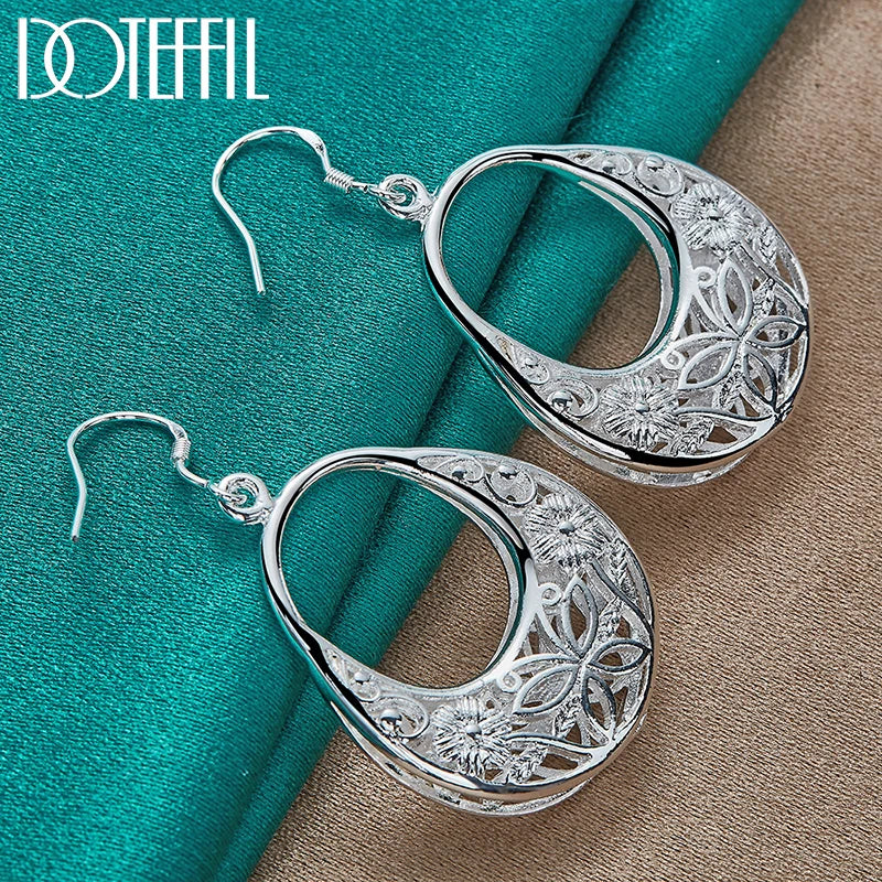DOTEFFIL 925 Sterling Silver Charm Butterfly Hollow Drop Earrings For Women Lady Wedding Engagement Party Fashion Jewelry