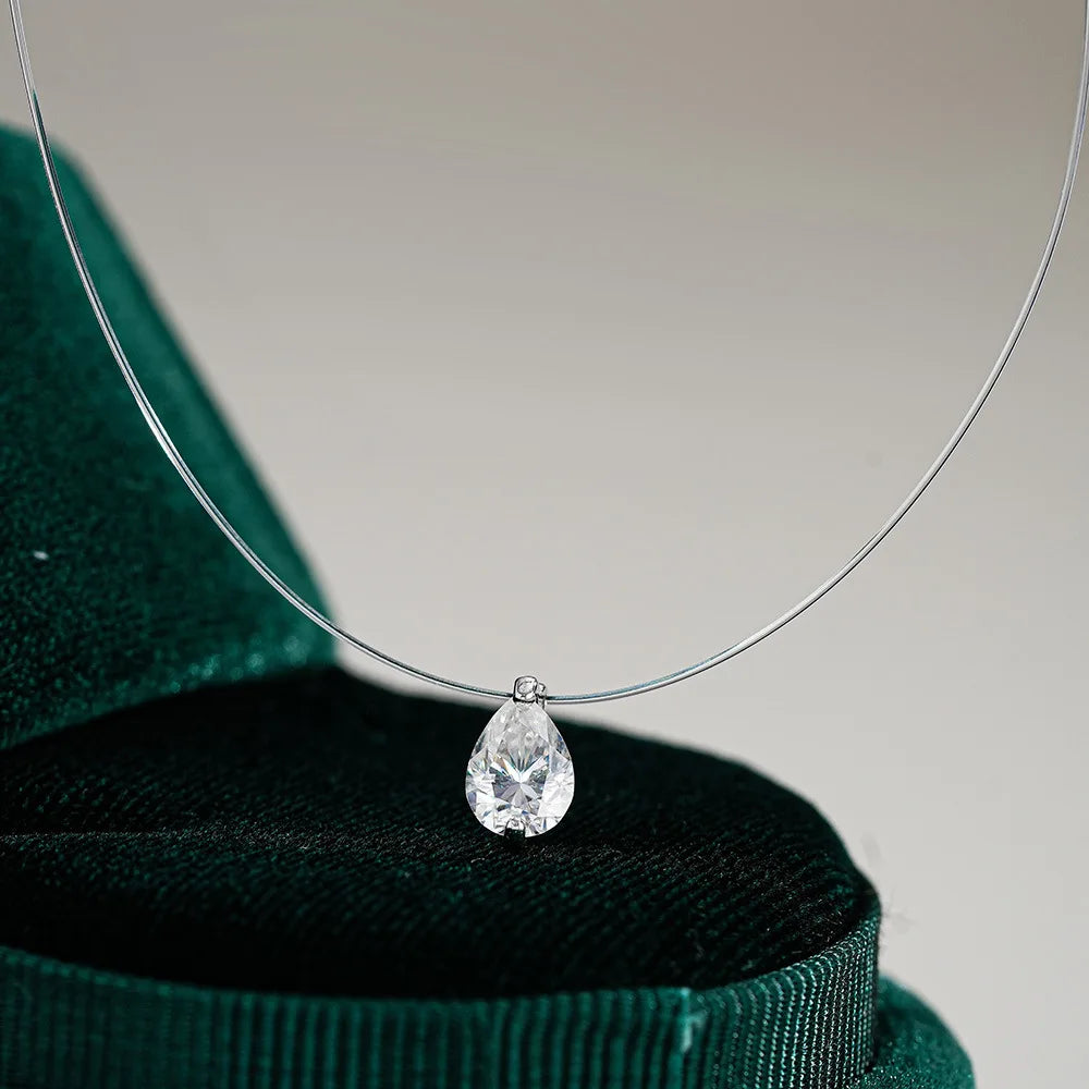 Serenity 1ct Moissanite Necklace Invisible Transparent Fishing Line Women Gift S925 Sterling Silver Pendant Necklace Plated 18K