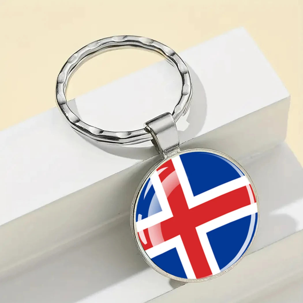 Europe National Flag Keychain Albania Spain Italy France UK Flag Glass Metal Key Chain Bag Pendant Gift for Patriot