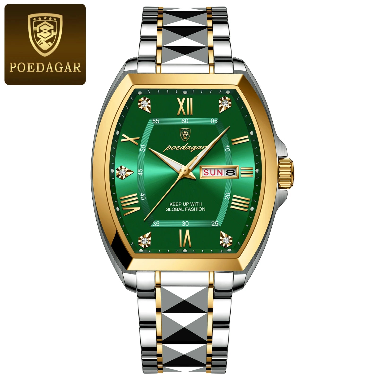POEDAGAR Luxury Stainless Steel Watches for Man Luminous Waterproof Date Week Men Watch Tonneau Case Men's Quartz Watches Reloj