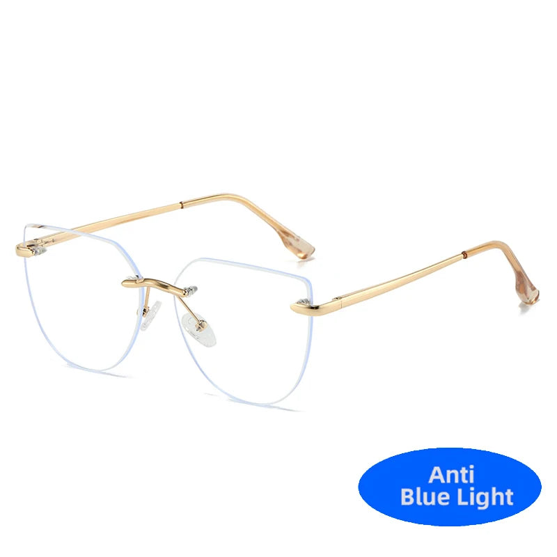 2025 Cat Eye Metal Glasses Anti Blue Light Men's Eyeglasses Frames Luxury Brands Rimless Glasses Women Optical Computer Lenses