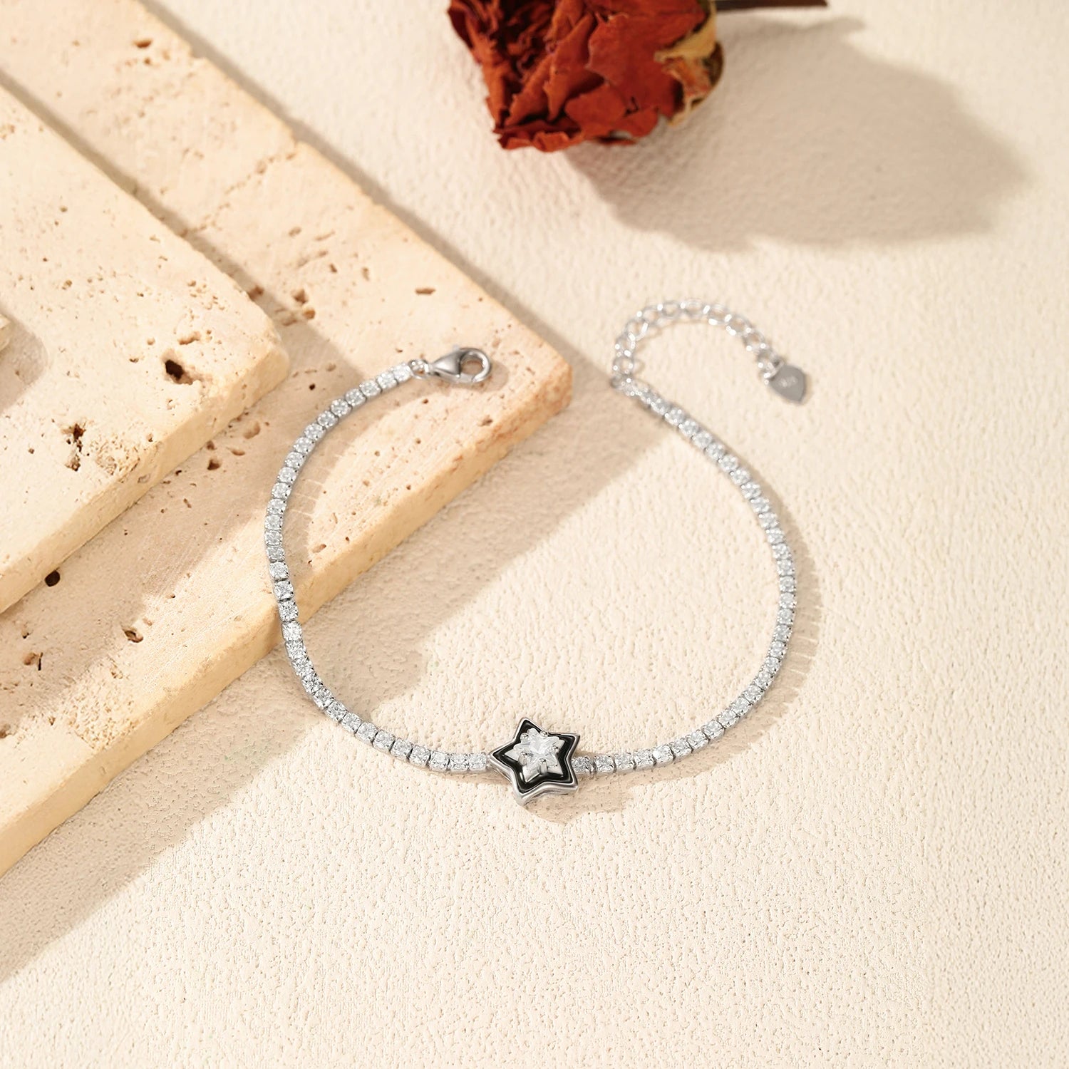 MODIAN 925 Sterling Silver Shinning Stars Zirconia Black Enamel Tennis Bracelets For Women Vacation Fine Jewelry