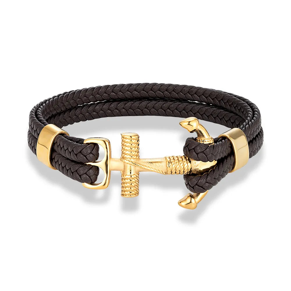 MKENDN Navy Style Men Vintage Anchor Bracelet Handmade Woven Multilayer Leather Bracelets Women Cuff Wrap Rope Wristband Gift