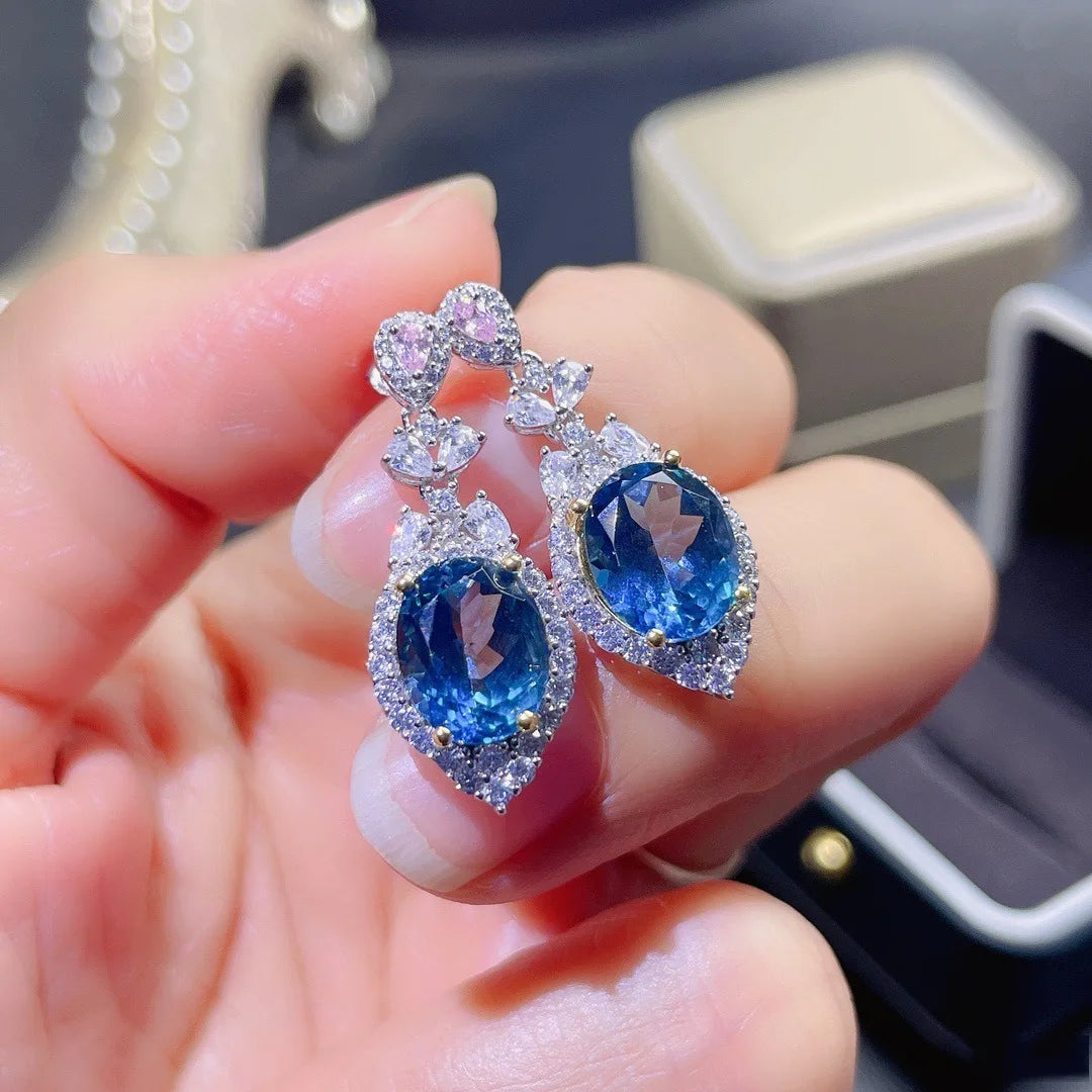 100% Natural sapphire Earrings Genuine 925 Sterling Silver Earring Exquisite Gifts for Women luxury Bridal Wedding Jewelry
