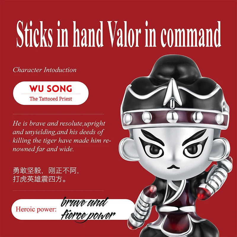 WOSTU New Year Gift S925 Silver Charms Bead Traditional Opera Character Pendants for Bracelet Necklace Jewelry Make Lin Chong