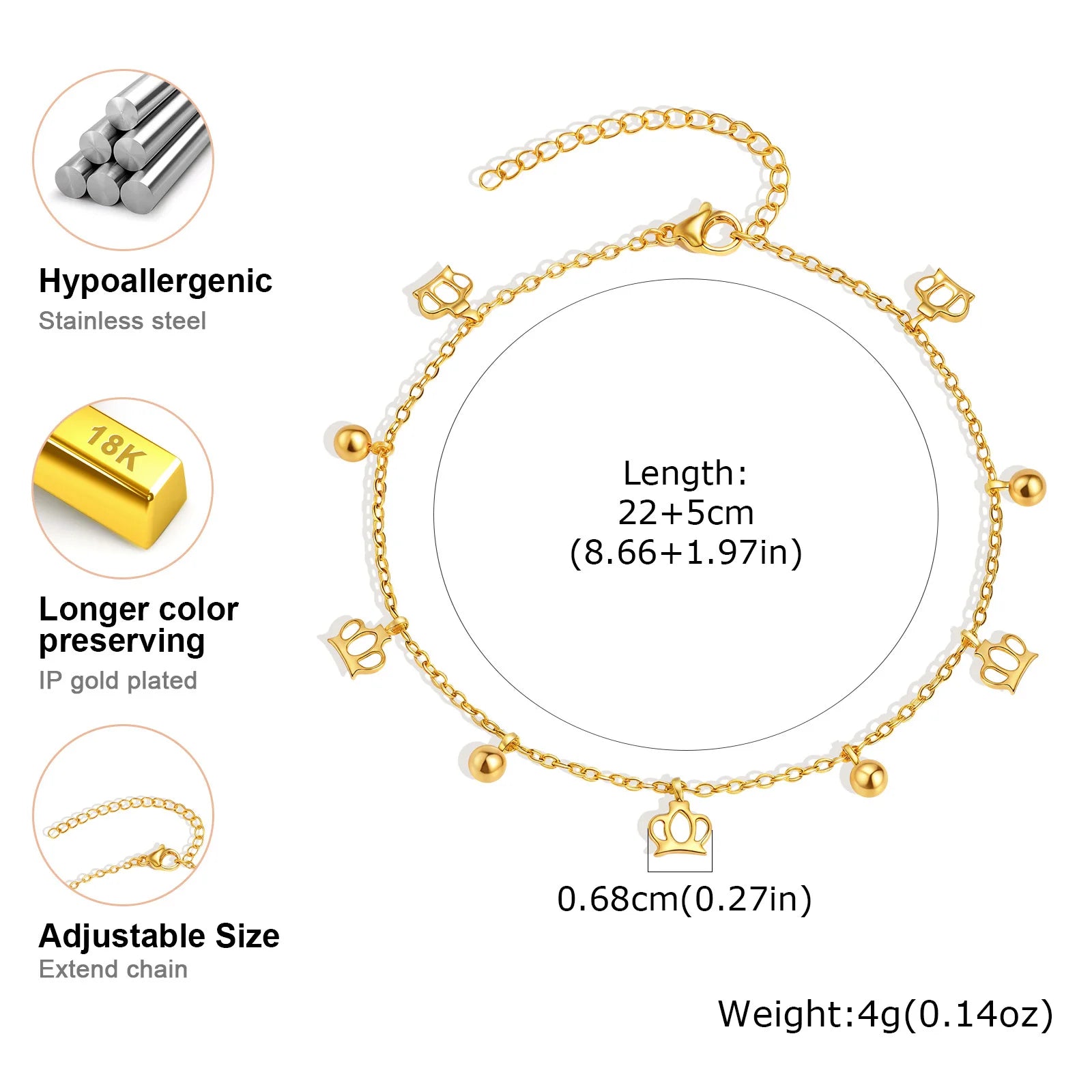 Vnox Gold Color Charm Female Chain Anklet Stainless Steel Cross Crown Star Pendant Barefoot Bracelet Women Beach Jewelry Summer