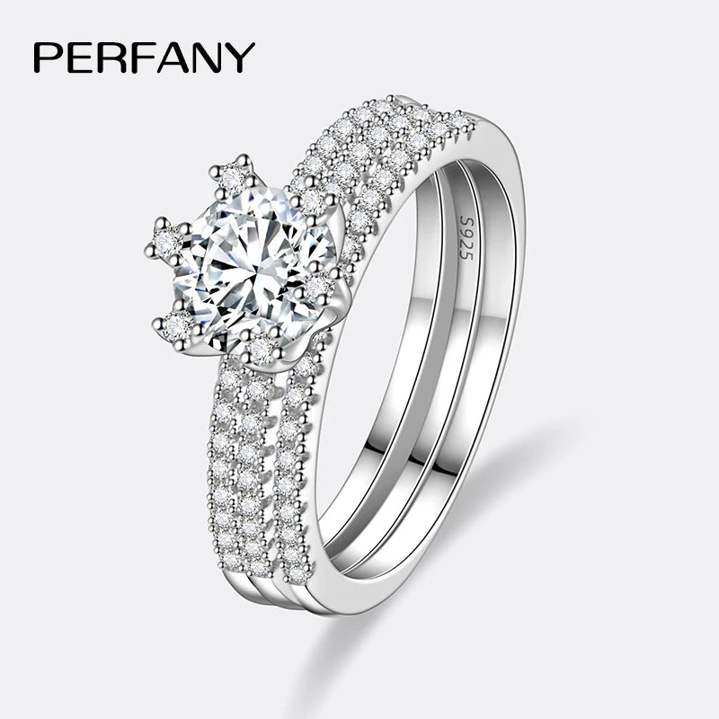 PERFANY 1CT Moissanite Ring for Women S925 Sterling Silver Wedding Jewelry Lab Diamond Set Bridal Accessories