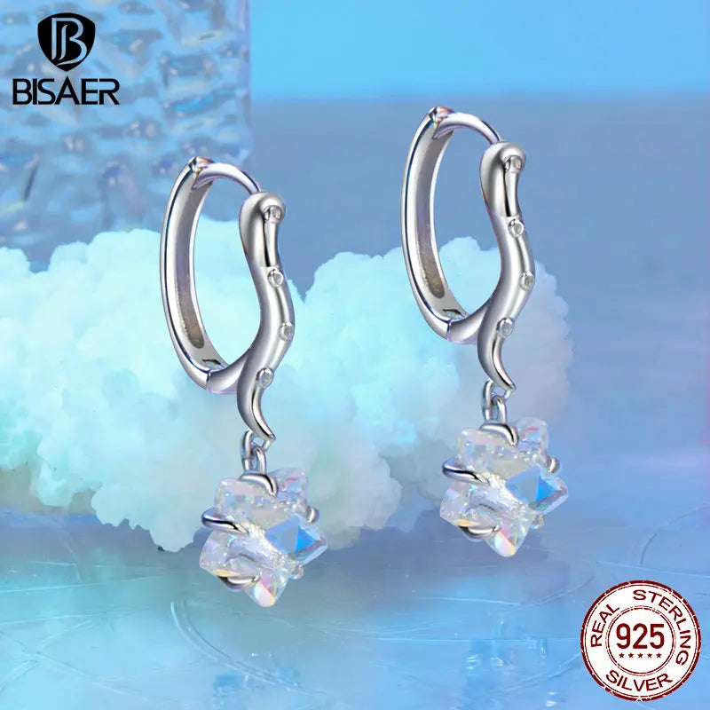 Boucles d'oreilles créoles en argent sterling 925 BISAER en forme d'étoile de mer et de poulpe pour fête sur la plage, pour femme, plaqué or blanc, bijoux fins, cadeau EC
