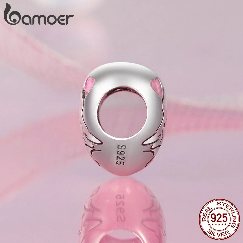BAMOER Solid 925 Sterling Silver Kissing Heart Charm Bead fit Original Bracelet Jewelry DIY bamoer Classic Charm SCC2990