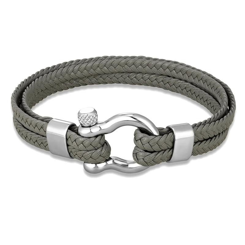 MKENDN Armband mit Schäkel in Bogenform, doppellagig gewebtes Lederarmband für Männer und Frauen, Edelstahl, Hufeisenverschluss mit Schraube