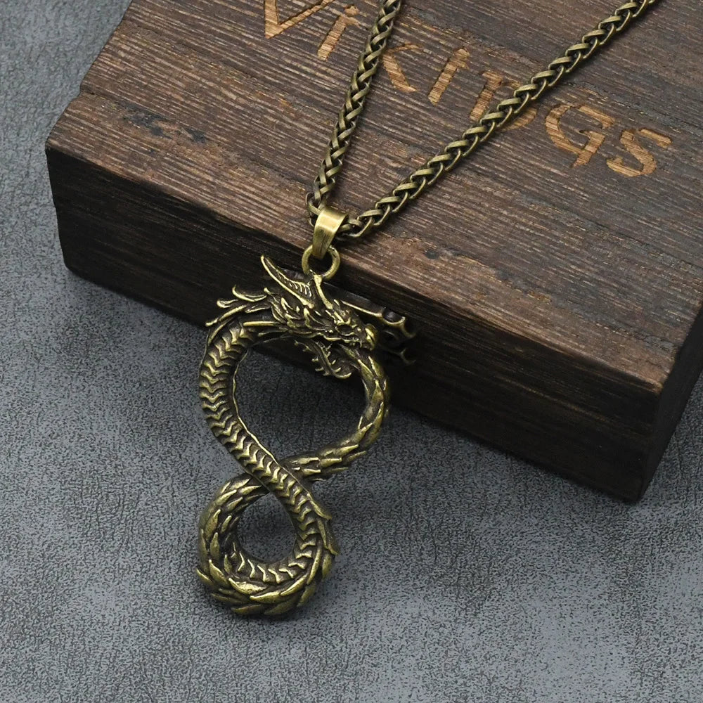 Retro Ouroboros Dragon Pendant Motorcycle Party Punk Articulated Snake Necklace Party Men Women Gift Jewelry