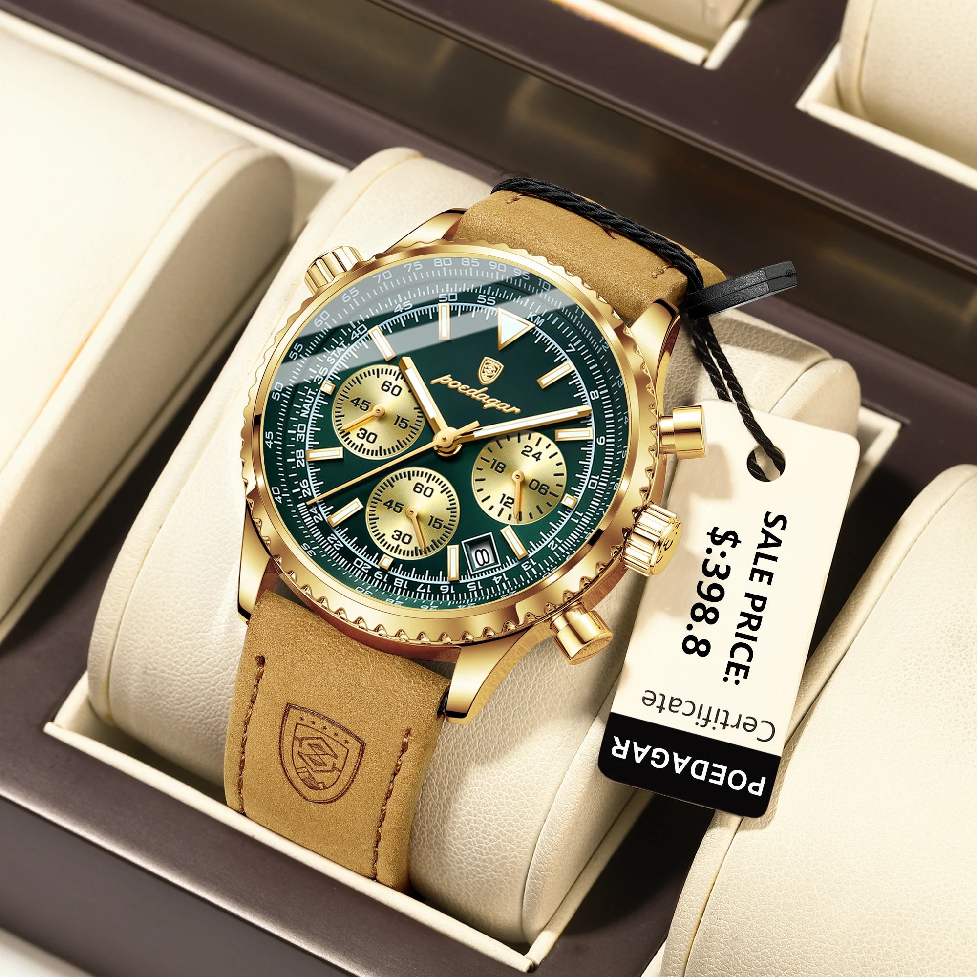 POEDAGAR Top Luxury Man Wristwatch Sport Fashion Leather Quartz Watch For Men Chronograph Date Waterproof Luminous Men's Watches