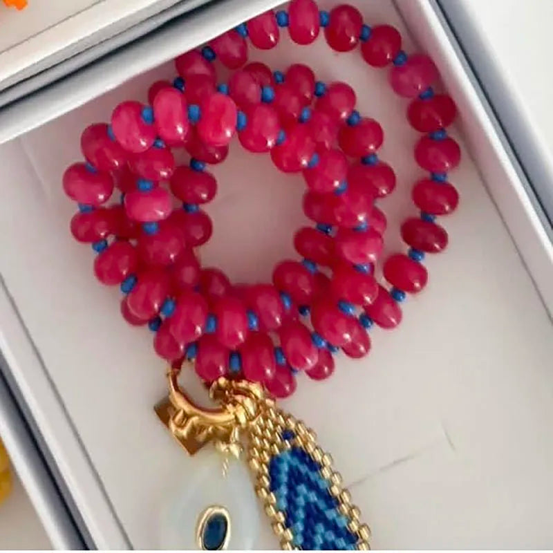 Bohemian Ocean Series hand-woven colorful fish pendant elegant and grand natural stone beaded necklace for girl go to beach