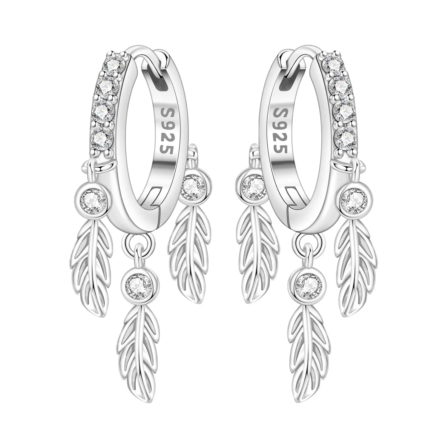 PANPOKI 925 Sterling Silver Feather Lucky Symbol Drop Earrings Women Earrings Charm Fashion Versatile Party Jewelry Gifts