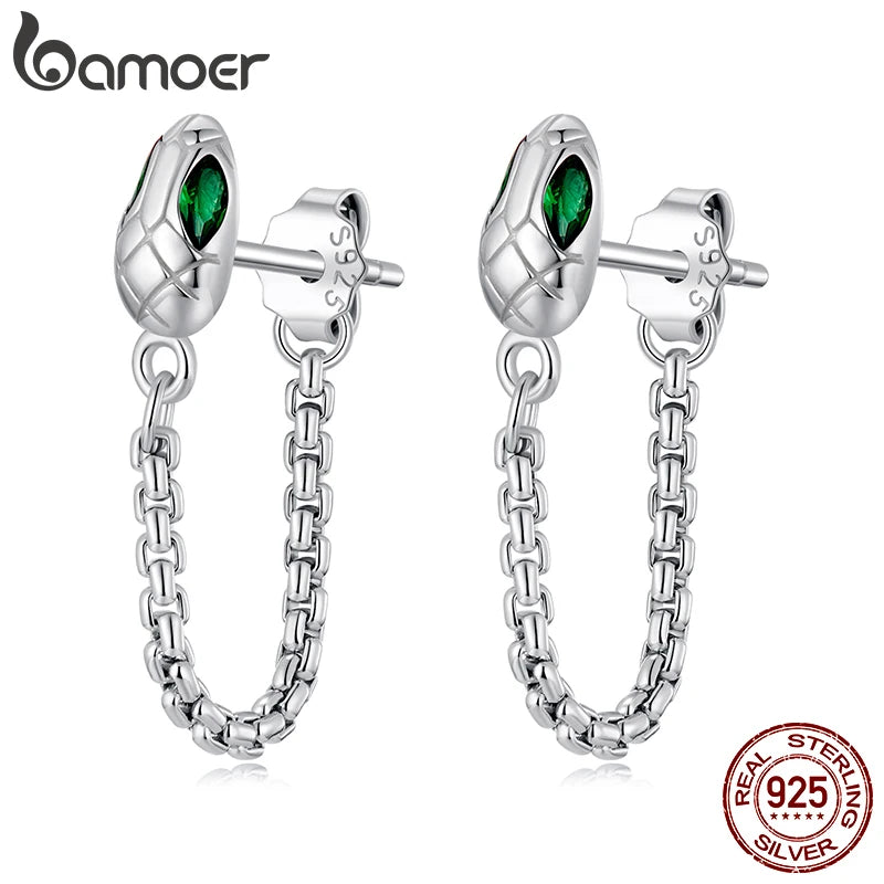 BAMOER 925 Sterling Silver Snake Tassel Earrings, Hypoallergenic Animal Fashion Jewelry Birthday Gift for Women BSE1148