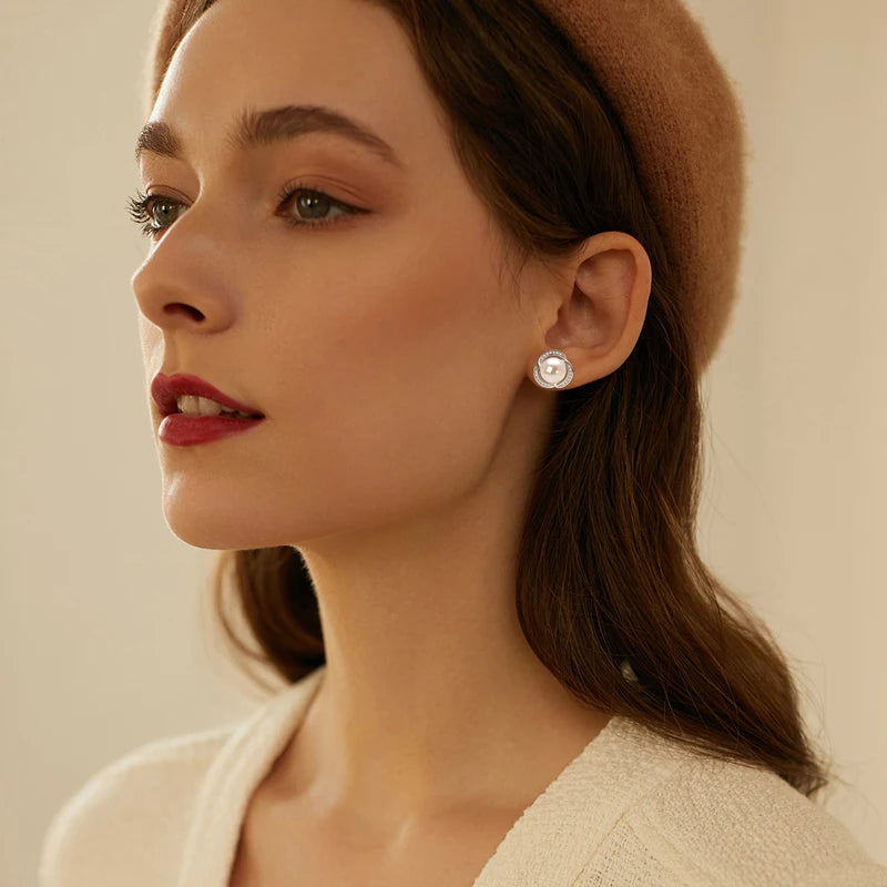 8.5-9mm White Freshwater Pearl Petal Earrings Ladies Elegant Ear Jewelry Valentine's Day Girlfriend Birthday Wedding Gift