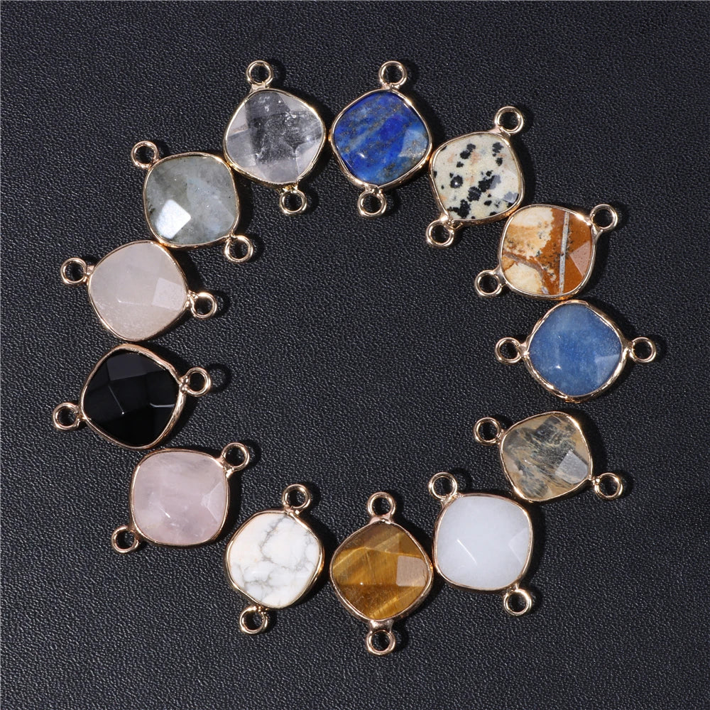 14MM Natural Stone Connector Pendant Agat Quartzs Rhombus Shape Faceted Charms  For Jewelry Making Necklace Bracelet Accessories