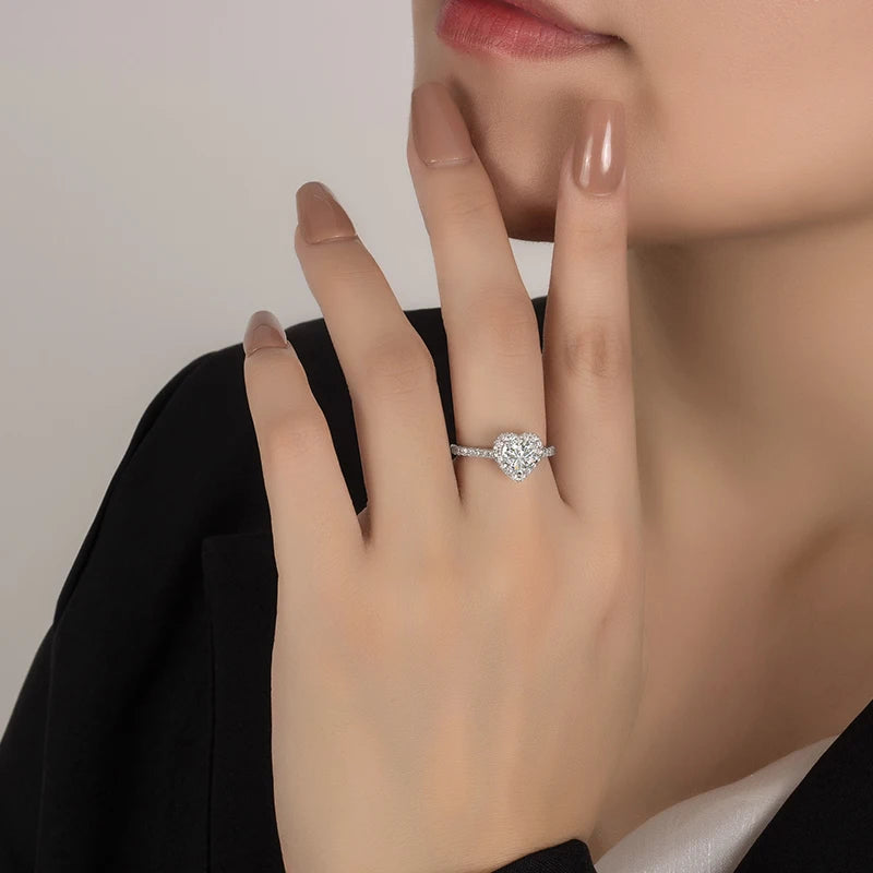 PERMANY 1CT Heart Cut Moissanite Ring for Women S925 Pure Silver Engagement Eternal Diamond Ring Engagement Luxury Jewelry