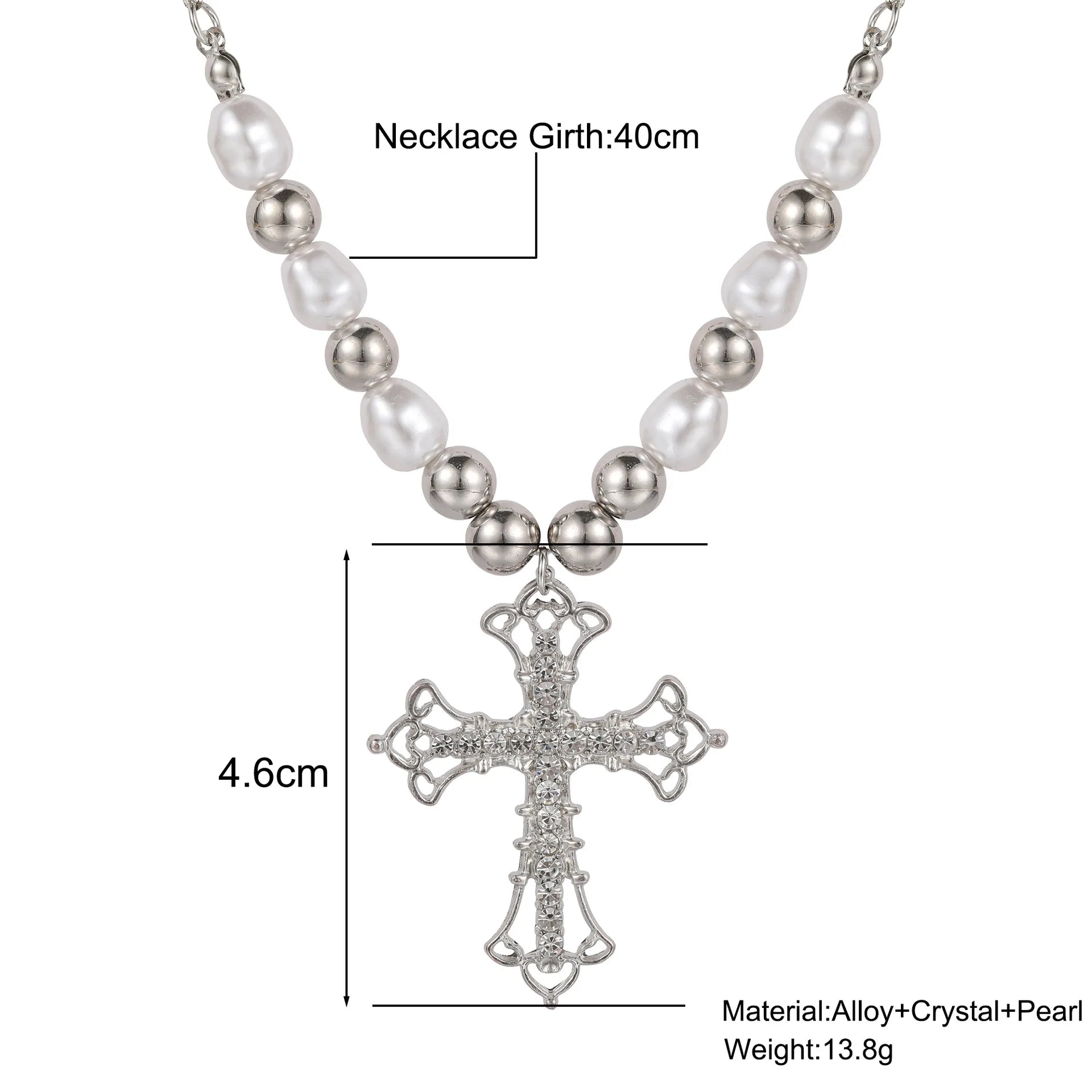 2023 Y2K Pearl Cross Pendant Necklace Hip Hop Retro Women Religious Zircon Chain Necklaces Girls Punk Party Trendy Jewelry Gifts