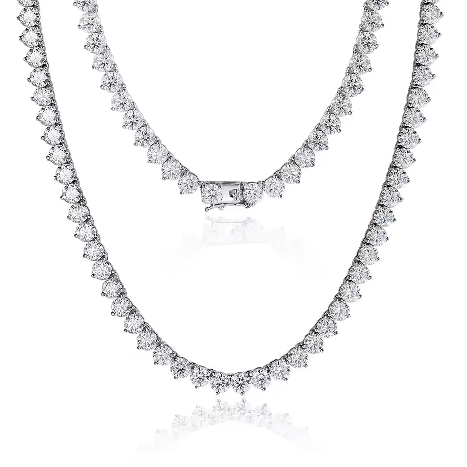 KNOBSPIN 3 Claw D VVS1 Moissanite Tennis Necklace 3/4/5mm GRA Certified Lab Diamond Solid s925 Silver GRA Necklace for Women Man