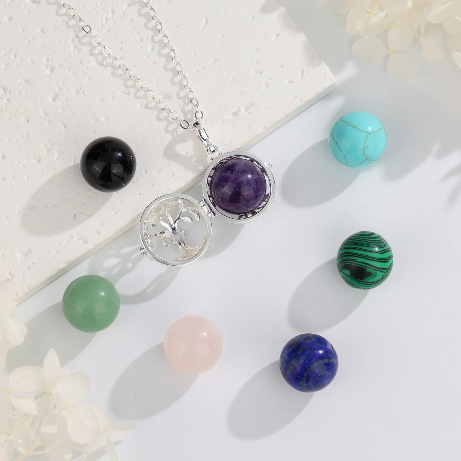 Eudora Tree of Life Cage Amethyst Necklace Energy Healing Crystal Stone Obsidian Lapis Pendant Spiritual Jewelry Meditation Gift