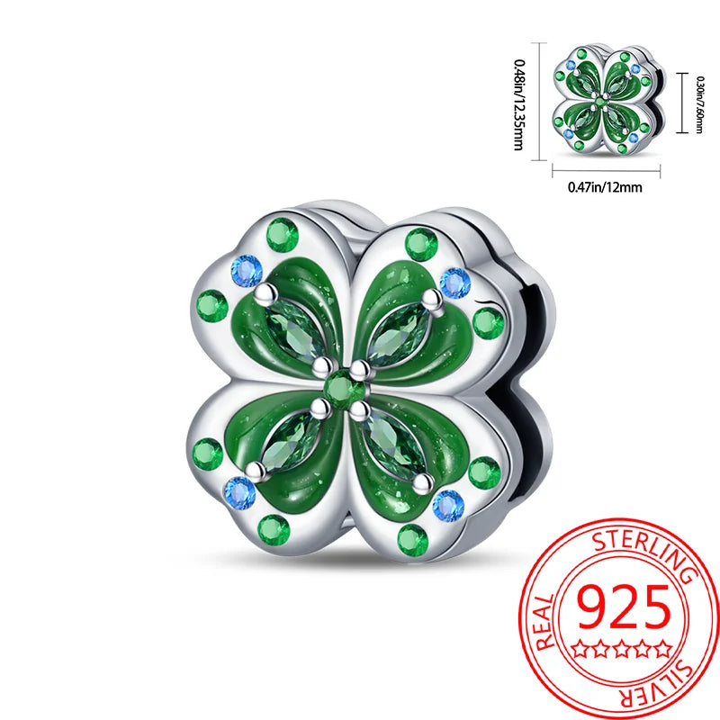 925 Sterling Silver Charm Green Monstera Leaves Charm Fit Bracelet Original Charm Bead for Women Jewelry DIY Making Fine Gift
