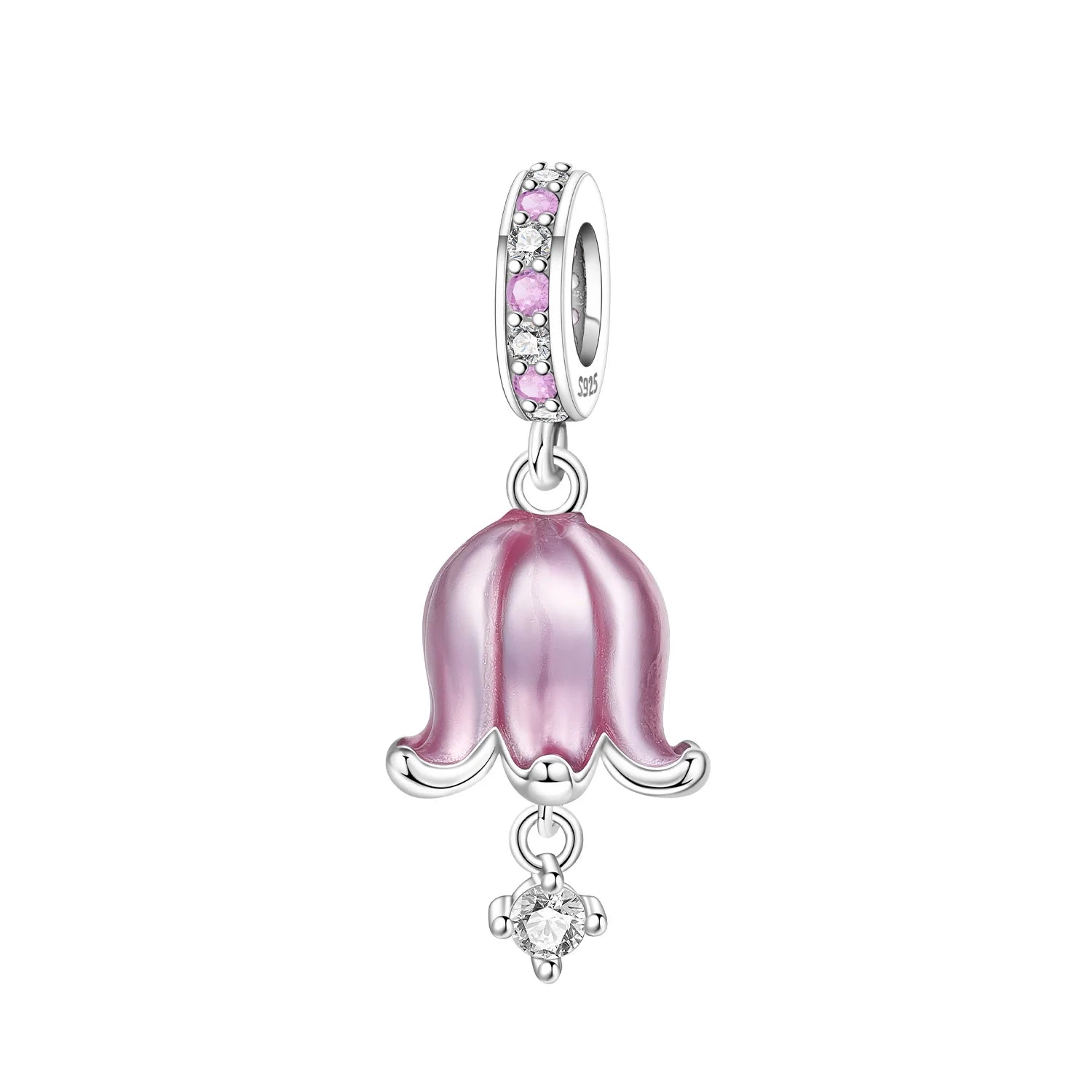 PANPOKI 925 Sterling Silver Pink Orchid Wind Chime Pendant Beads Original Pendants Bracelet Charm Jewelry Party DIY Gifts