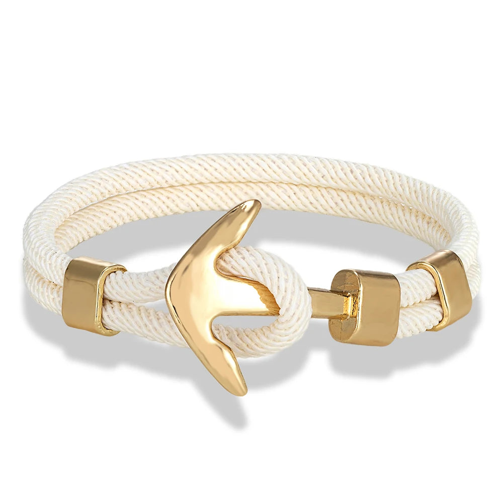 MKENDN Waterproof Anchor Bracelets Men Double Strand Nautical Survival Rope Bracelet For Women Gold Color Navy Sport Buckle