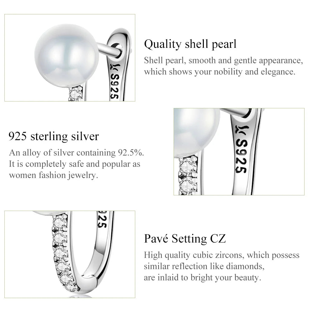 BAMOER Luxus 925 Sterling Silber Perlen Ohr Schnalle Einfache Kristall Herz Stern Stud Ohrringe für Frauen Hochzeit Schmuck Geschenk