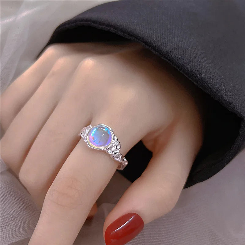 Creative Unique Lines Ring For Women Moonstone Irregular Jewelry Finger Adjustable Open Vintage Ring For Party Birthday Gifts