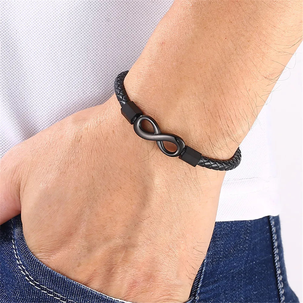 MKENDN Classic NO.8 Men Women Infinity Bracelet Woven Braided Leather Bracelets 316L Stainless Steel Jewelry Gifts - Madeinsea©