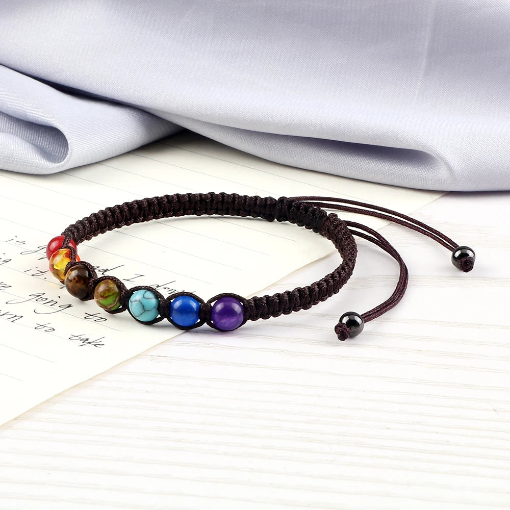 Hand Woven 7 Chakra Bracelet For Men Women 6mm Natural Stone Healing Balance Bracelet Couple 7 Chakra Bead Bangle Prayer Jewelry