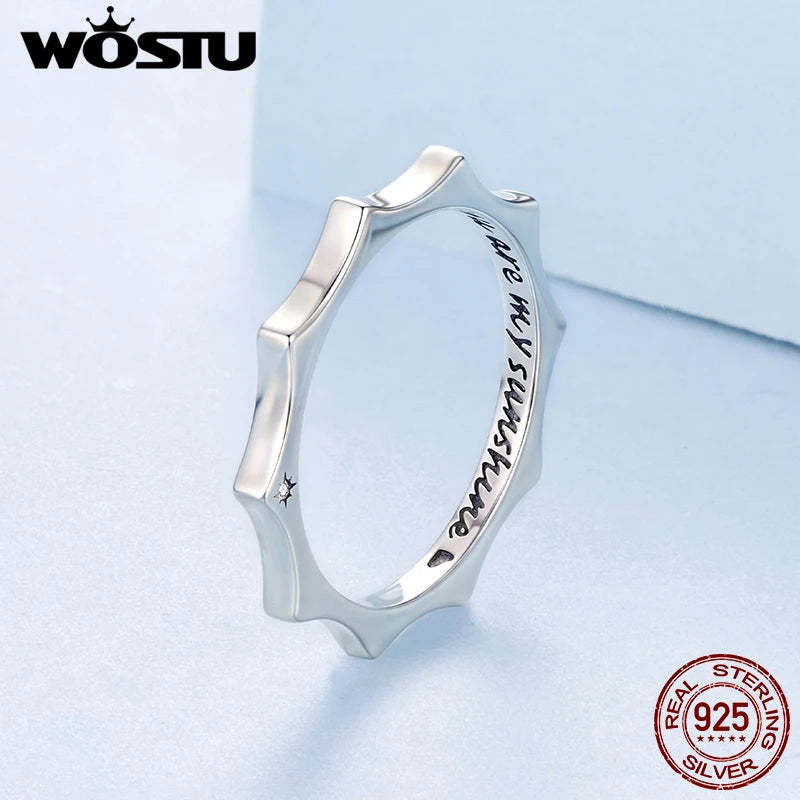 WOSTU Solid 925 Sterling Silver Gear Ring For Women, Couple gifts "You Are My Sunshine" Charming Sun Rings Anniversary Jewelry