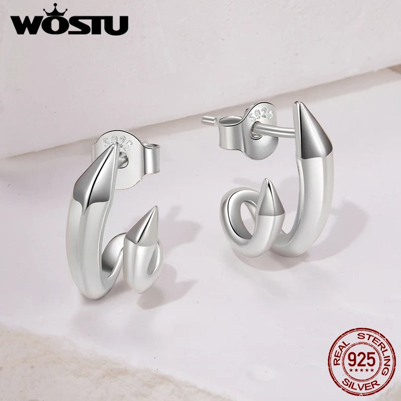 WOSTU Solid 925 Sterling Silver Unique Geometric Double-Layer Stud Earrings, Wedding Engagement Hoop Earring Party Gift