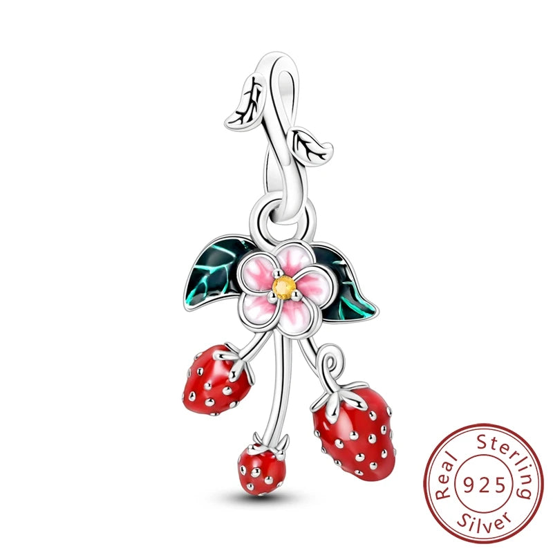 New 925 Sterling Silver Charms Bead Red Cherry Strawberry Love Heart Charm Fit Original Bracelet Pendant DIY Jewelry For Women - Madeinsea©