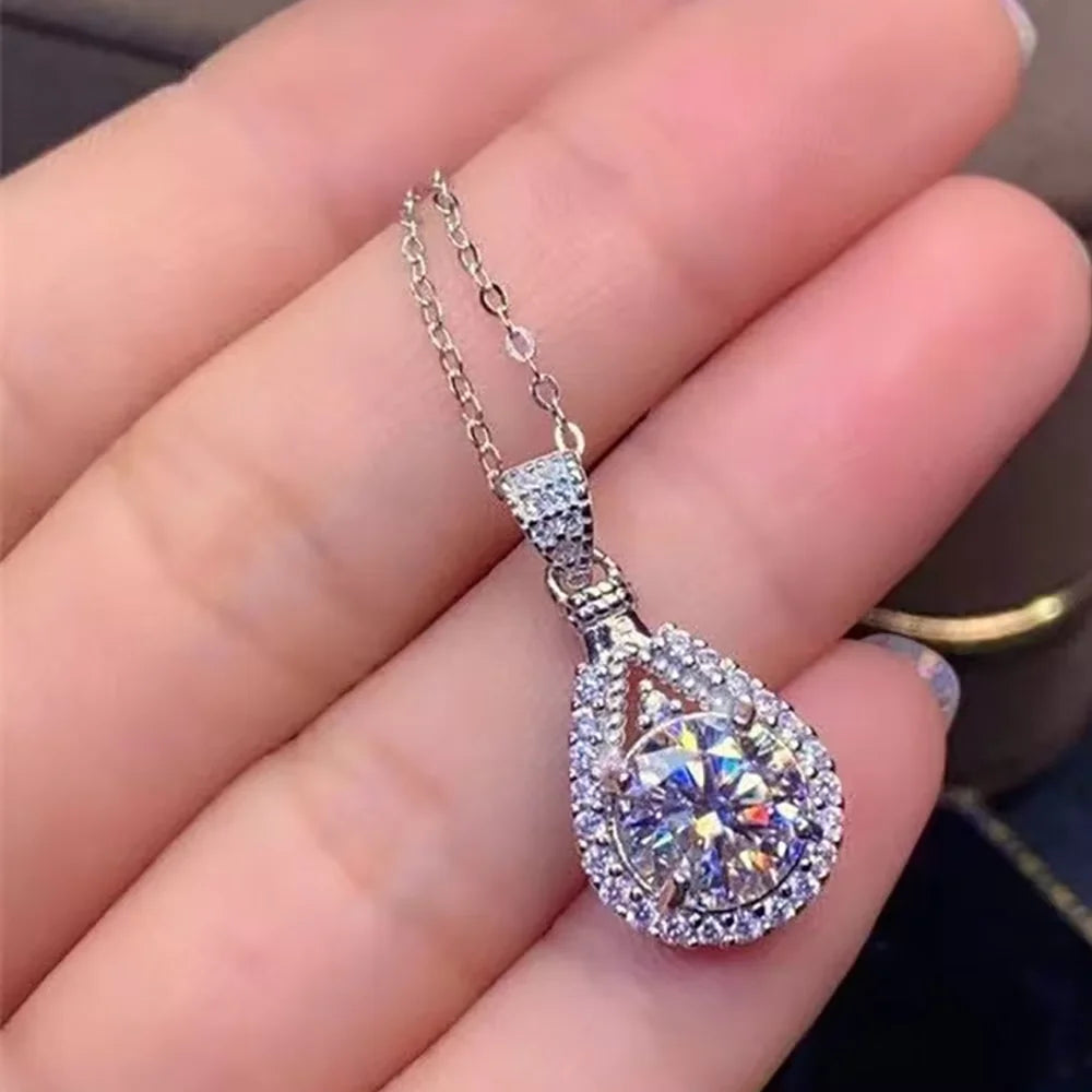 Serenity D Color 5ct Big Moissanite Necklace For Women Anniversary Gift S925 Silver Water Drop Pendant Neck Chain Fine Jewelry